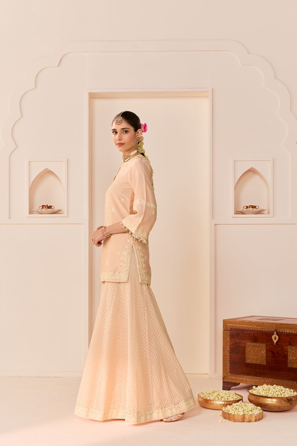 REHMA - CARNATION PINK SHORT KURTA WITH SHARARA AND DUPATTA