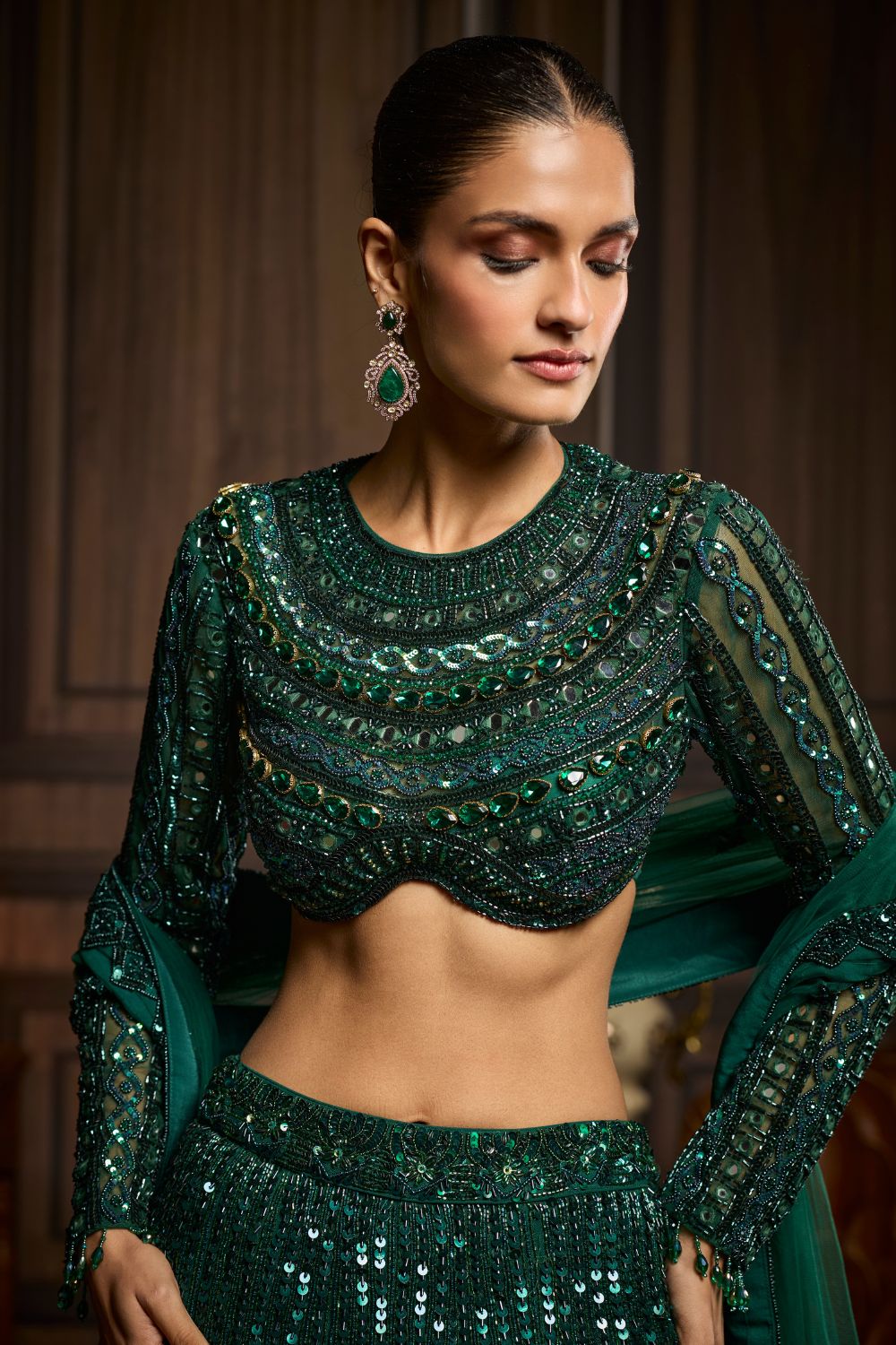 EMERALD GREEN EMBELLISHED LEHENGA SET