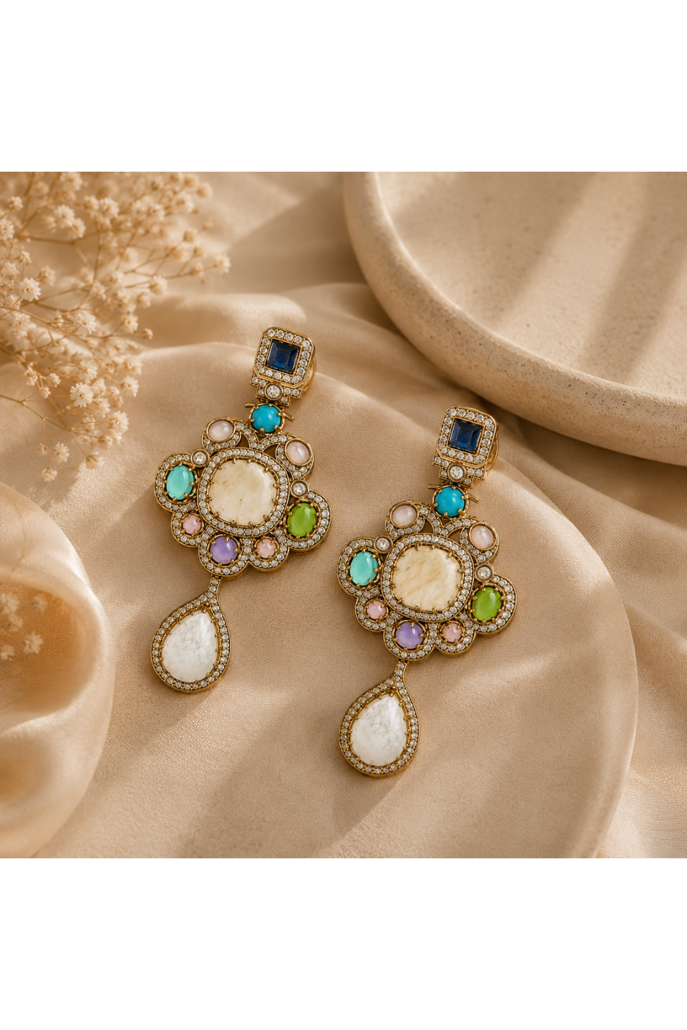 Multicolour Semi-Precious Statement Drop Earrings