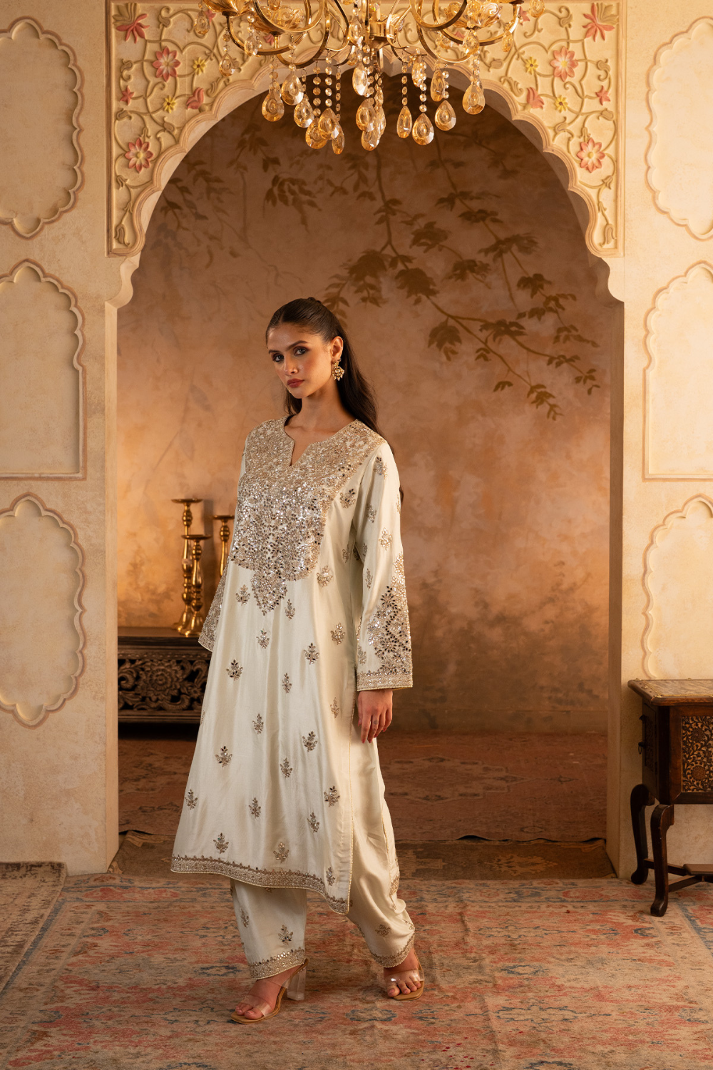 Pistachio Green Silk Suit Set