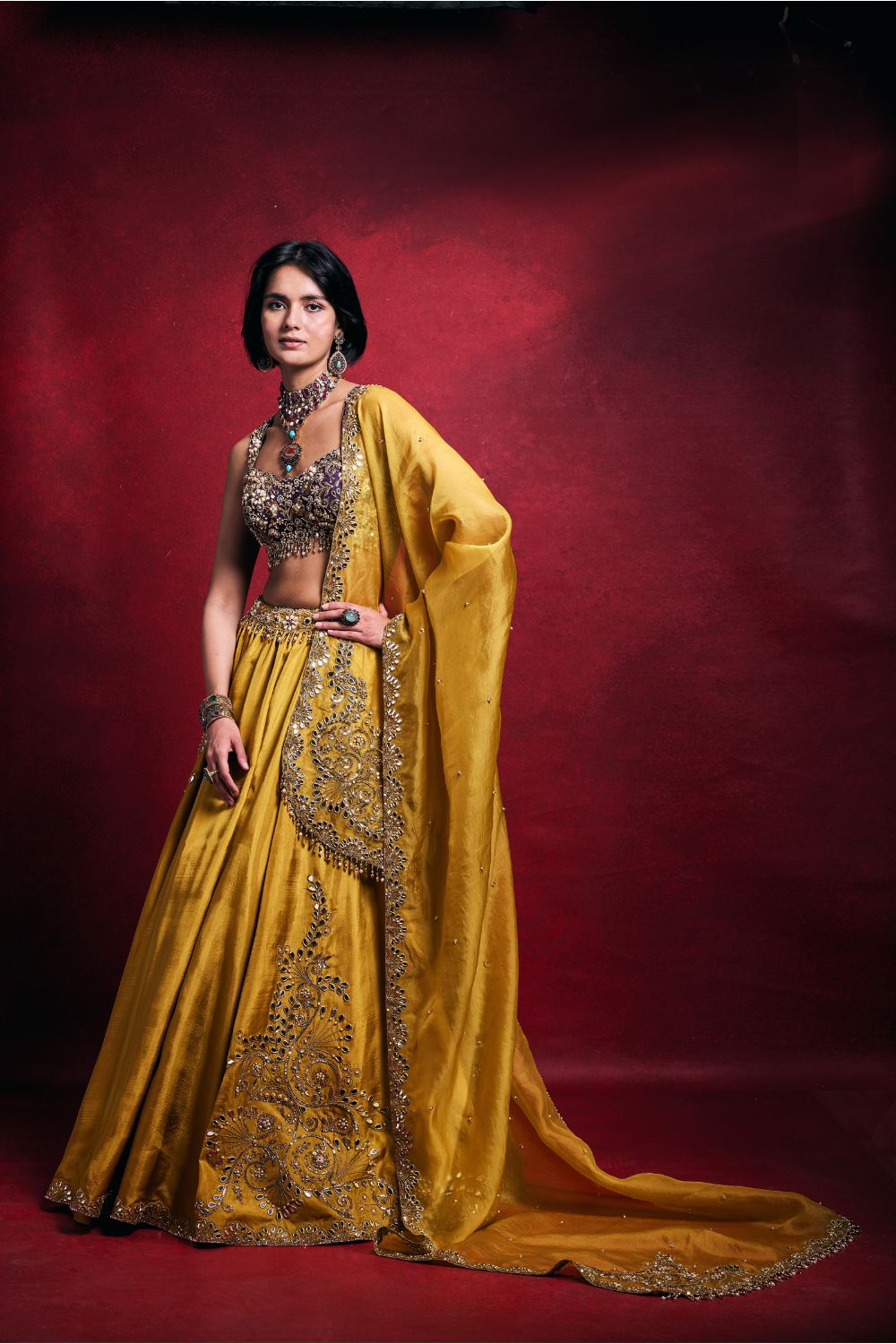MUSTARD SILK LEHENGA SET