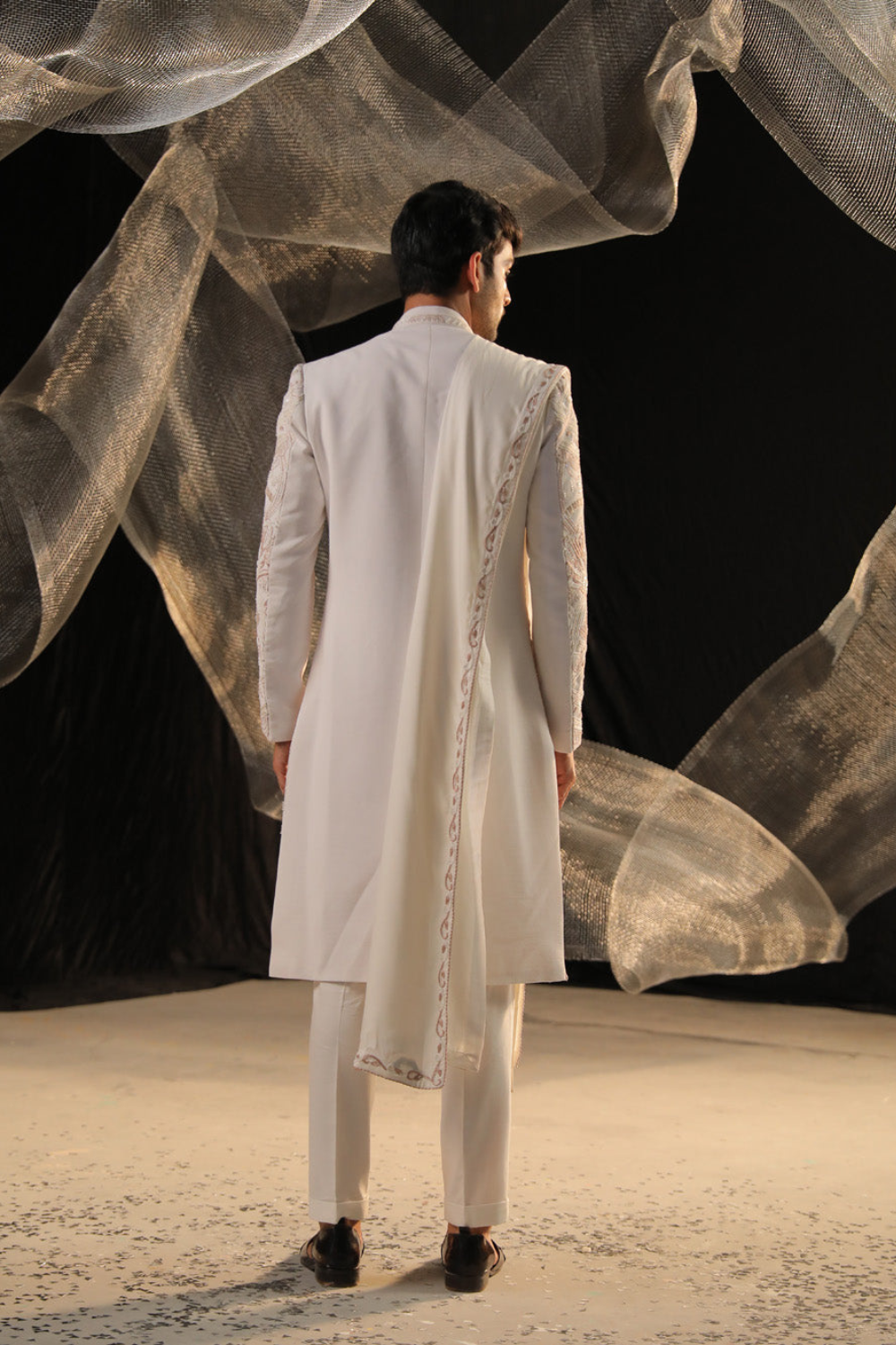 Ivory Sherwani With Bead Work And Zardozi