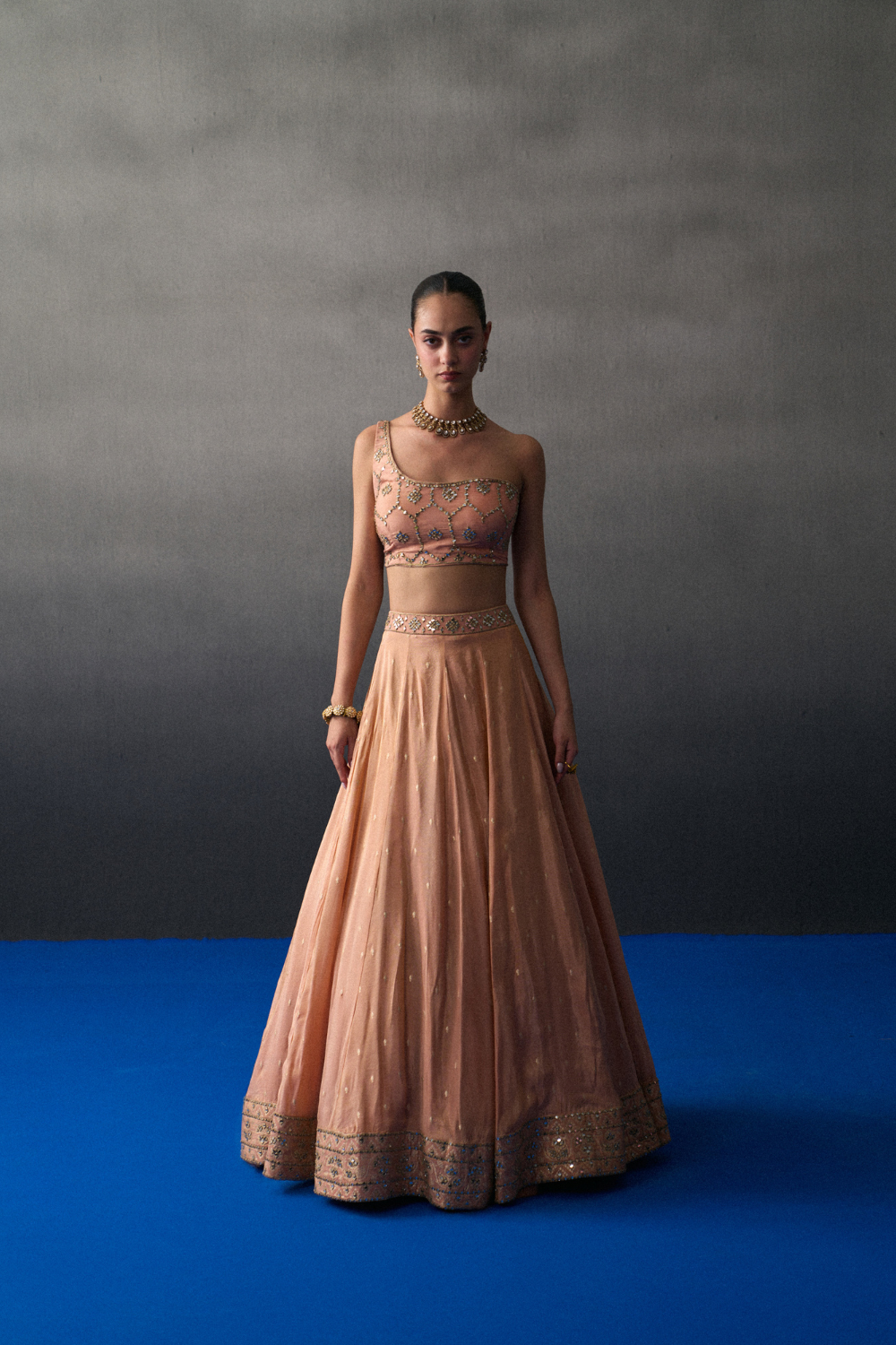 Peach Benarasi Festive Lehenga