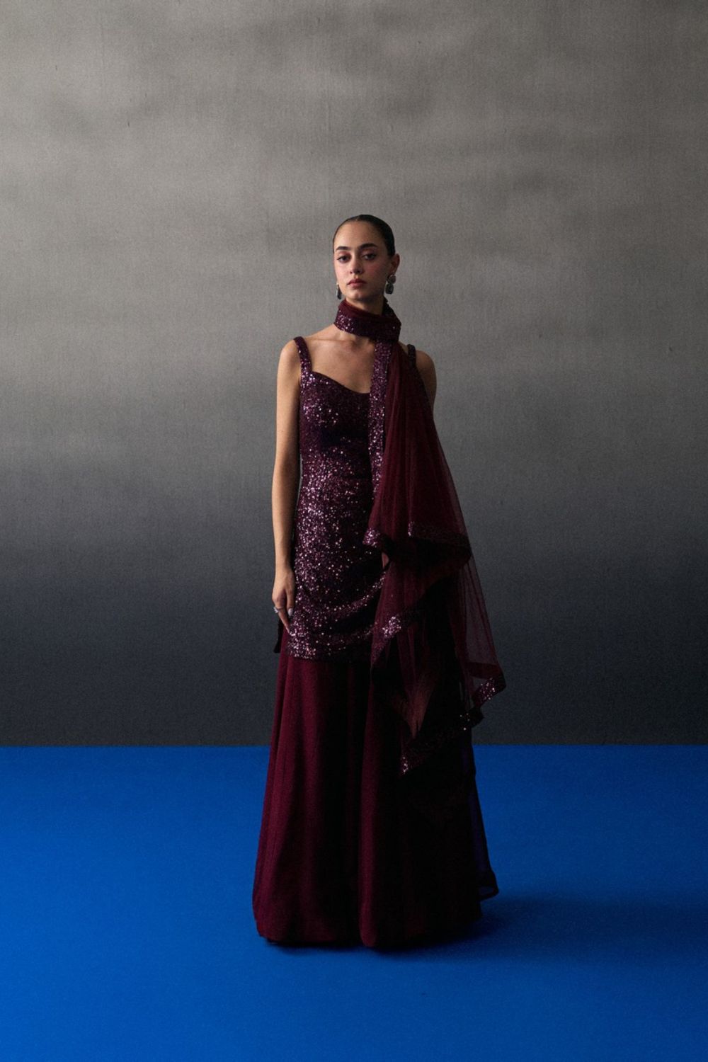 Crimson Sequins Sharara Set