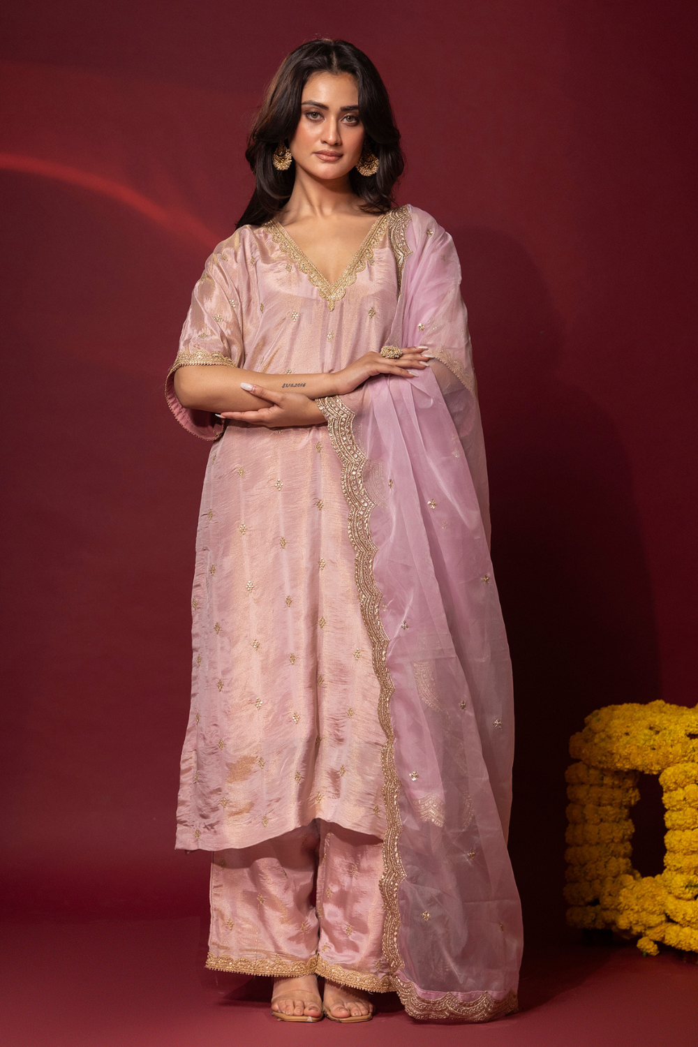 Blush Pink Tissue Kaftan Set