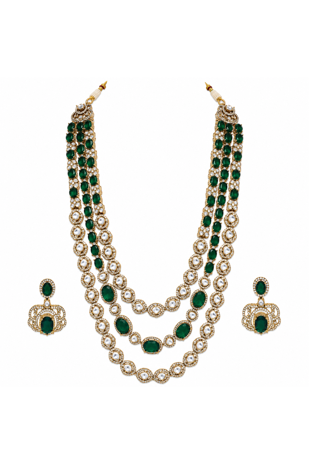 Emerald Green Moissanite Three-Layered Necklace Set