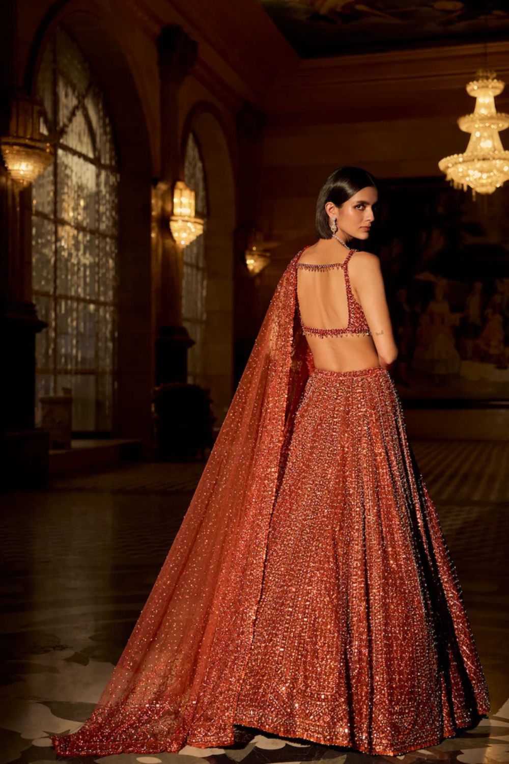 Copper Crystal Lehenga Set