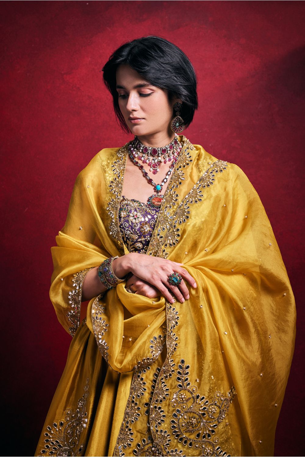 MUSTARD CRUSHED LEHENGA SET