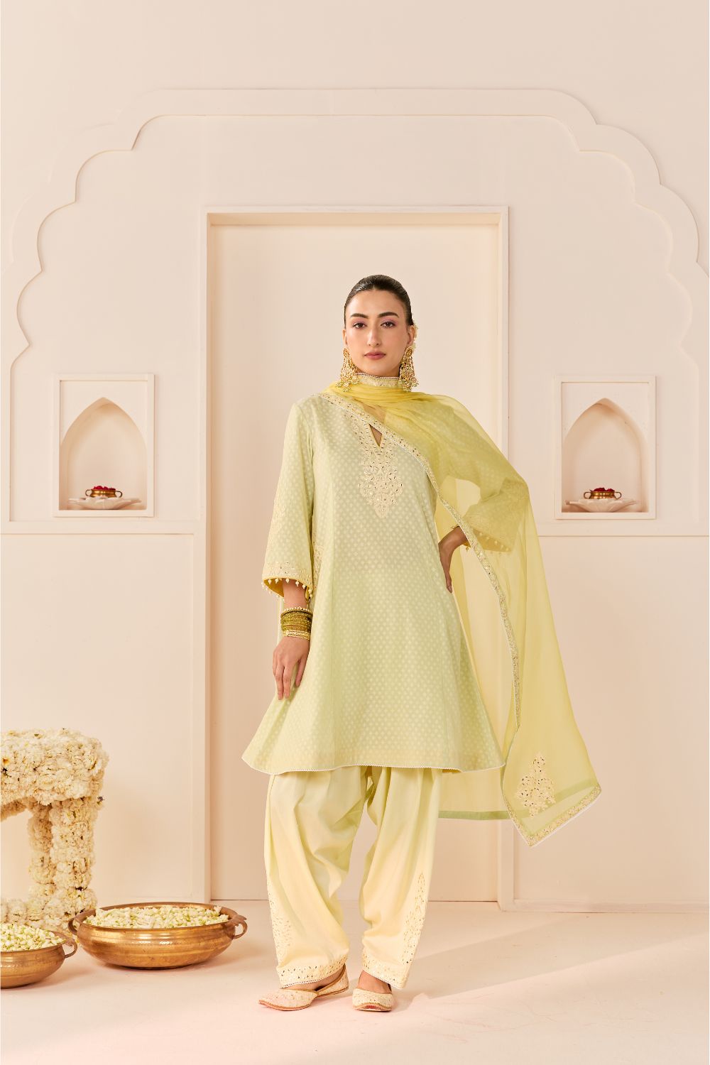 REEM - MINT GREEN SHORT CHOGA WITH DOGRI SALWAR AND DUPATTA