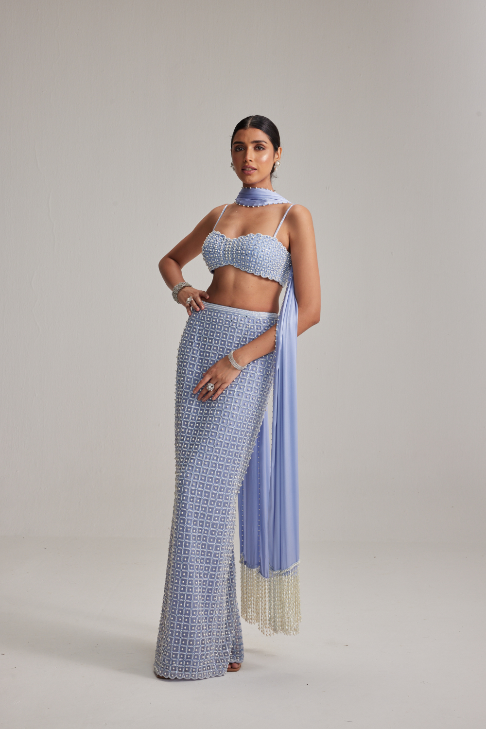 Dew Blue Pencil Skirt Set