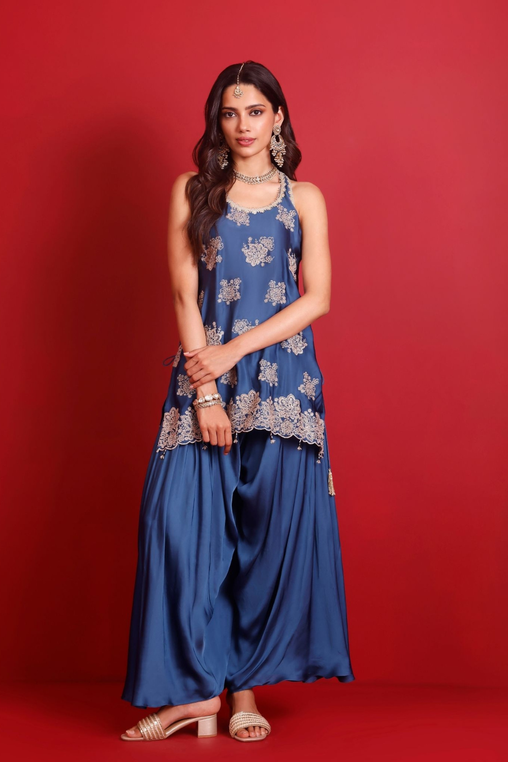 Pahi Cupro Satin Navy Kurta Set