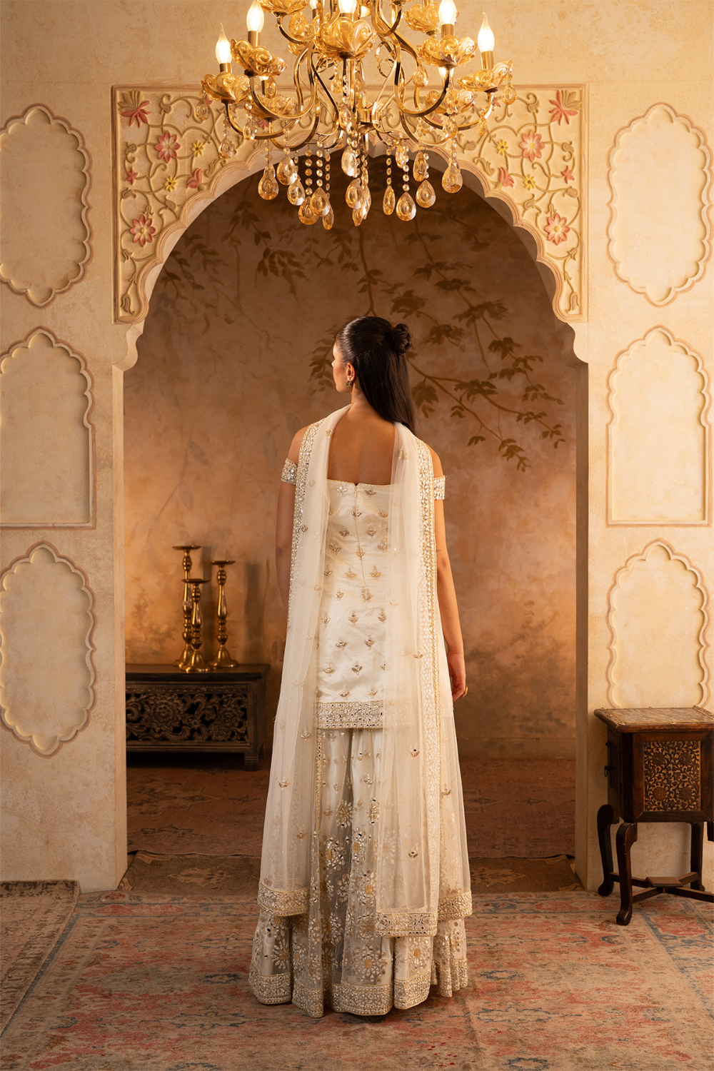 Ivory Net Sharara Set
