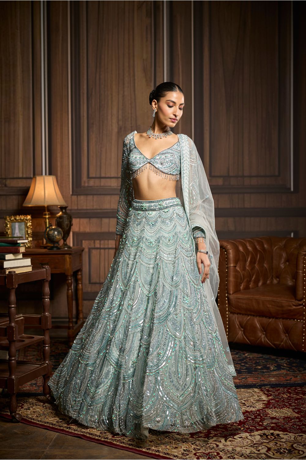 ICE BLUE FULLY EMBELLISHED LEHENGA SET
