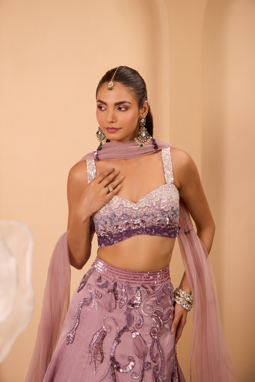 Shaded Hand Embroidered Blouse with Lehenga & Dupatta