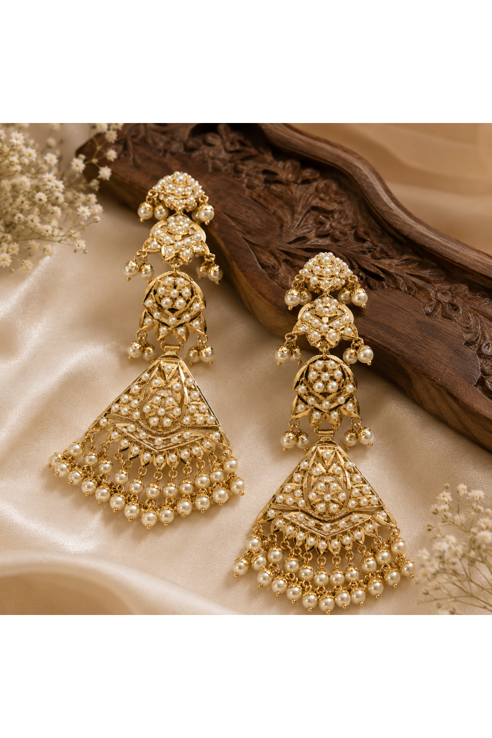 Jadau Pearl Geometric Statement Earrings