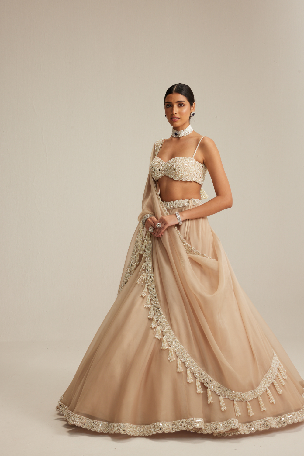 Light Beige Organza Lehenga Set