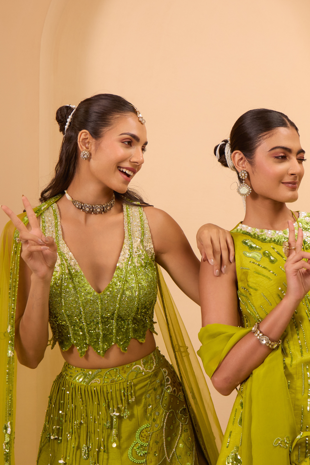 Hand Embroidered V Neckline Blouse with Lehenga & Dupatta