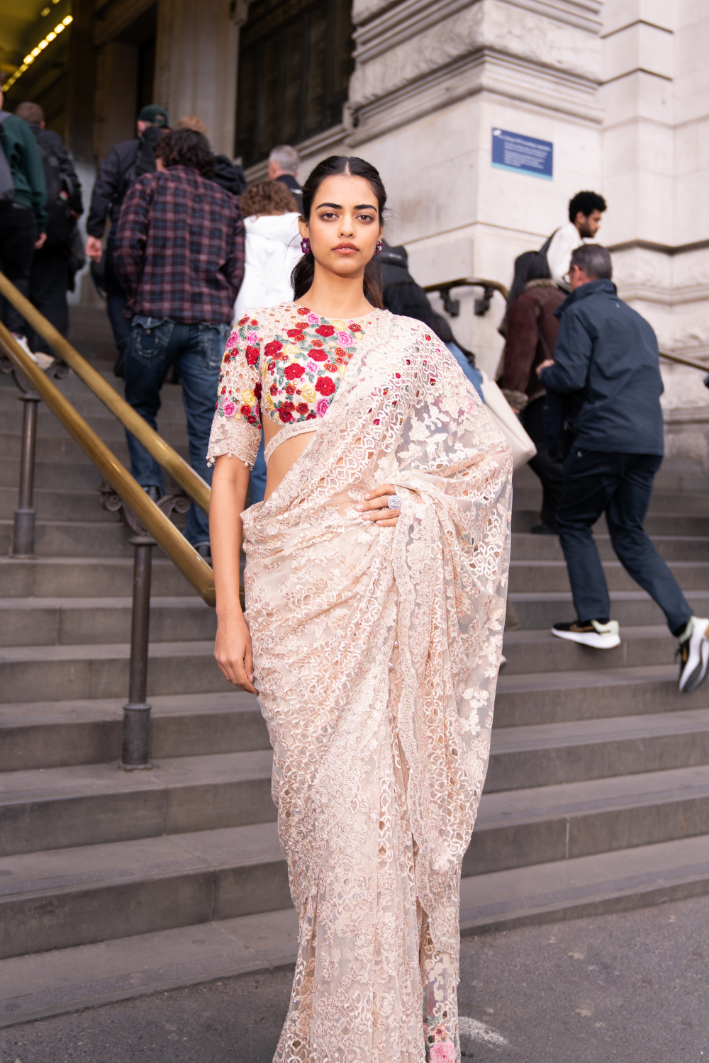 Beige Multi-Coloured Thread Work Saree