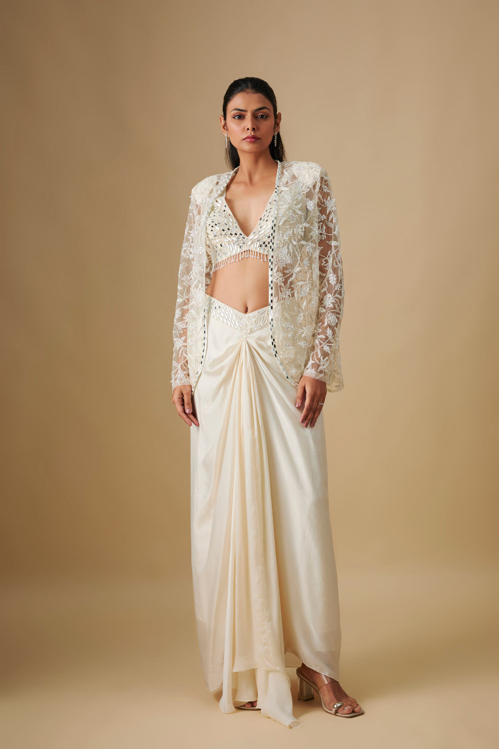 Waverly- Ivory Drape Mirror Blouse with cape