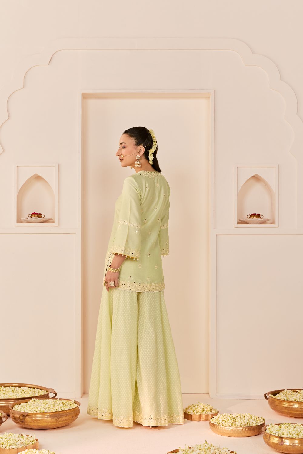REHMA - MINT GREEN SHORT KURTA WITH SHARARA AND DUPATTA