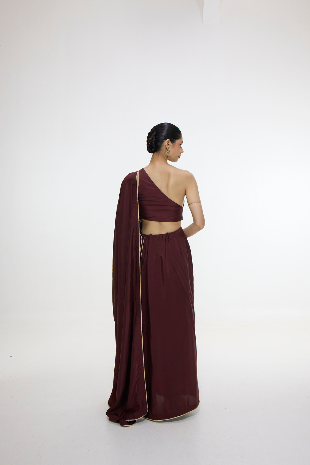 Pre Draped Handwoven Chestnut Mashroo Silk Saree