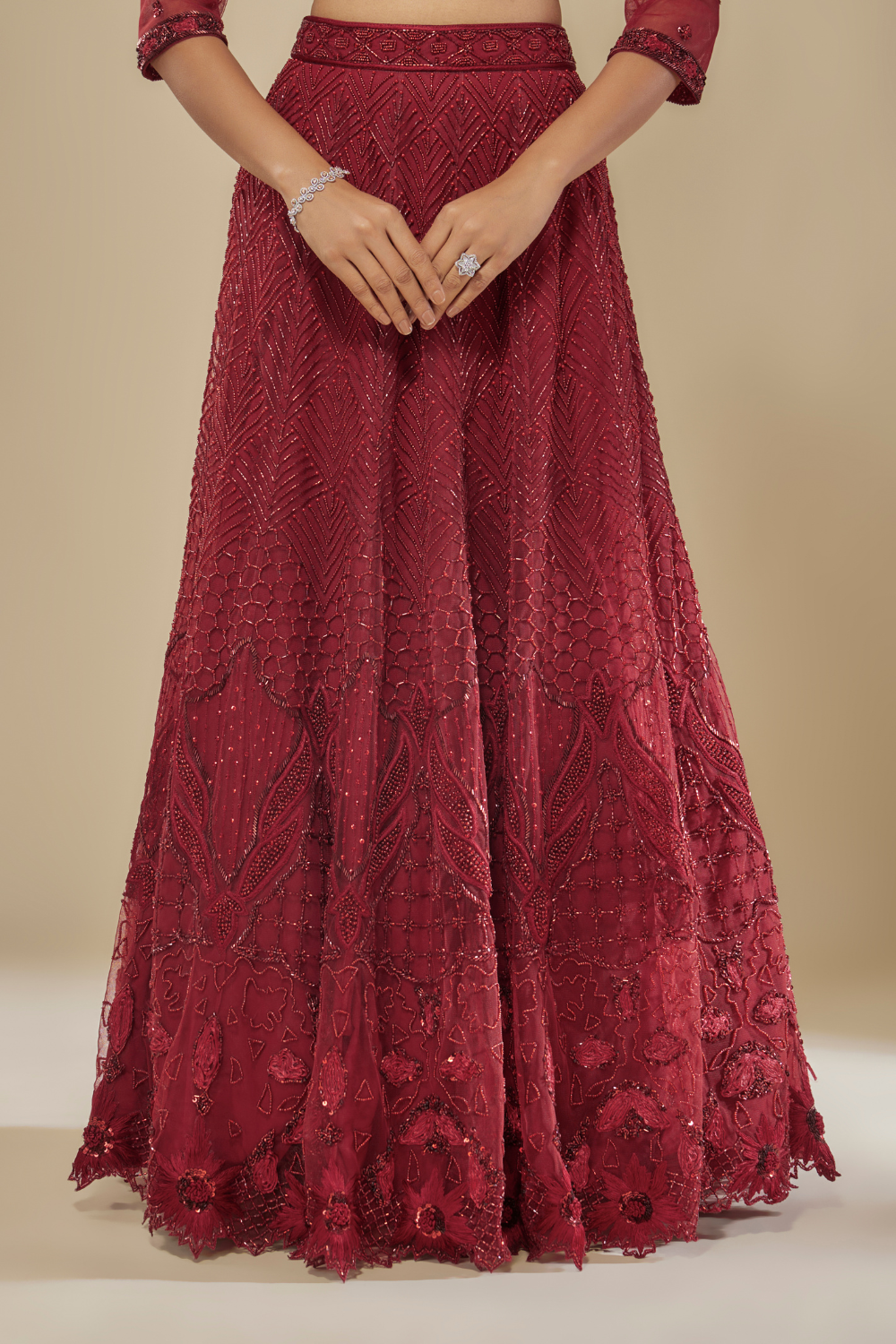 RED EMBROIDERED LEHENGA CHOLI DUPATTA SET