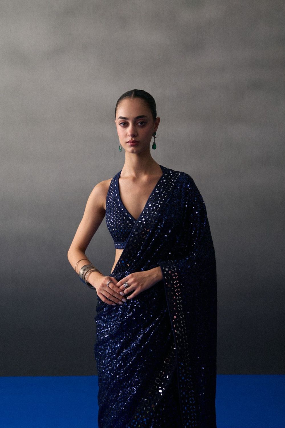 Midnight Blue Sequins Saree