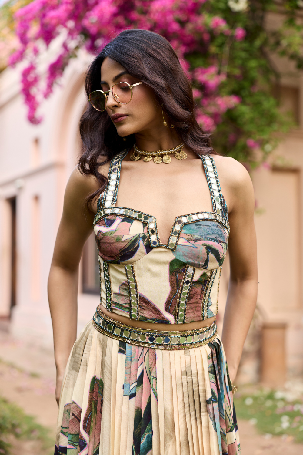 BEIGE FLORAL LEHENGA SET