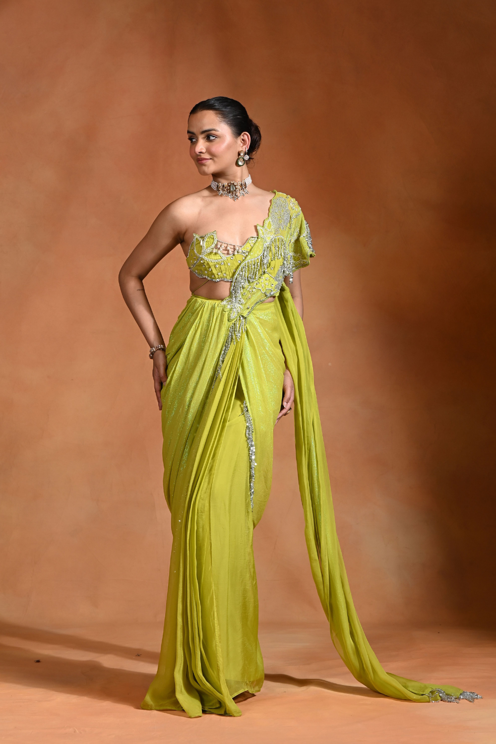 Lime Mirage Saree