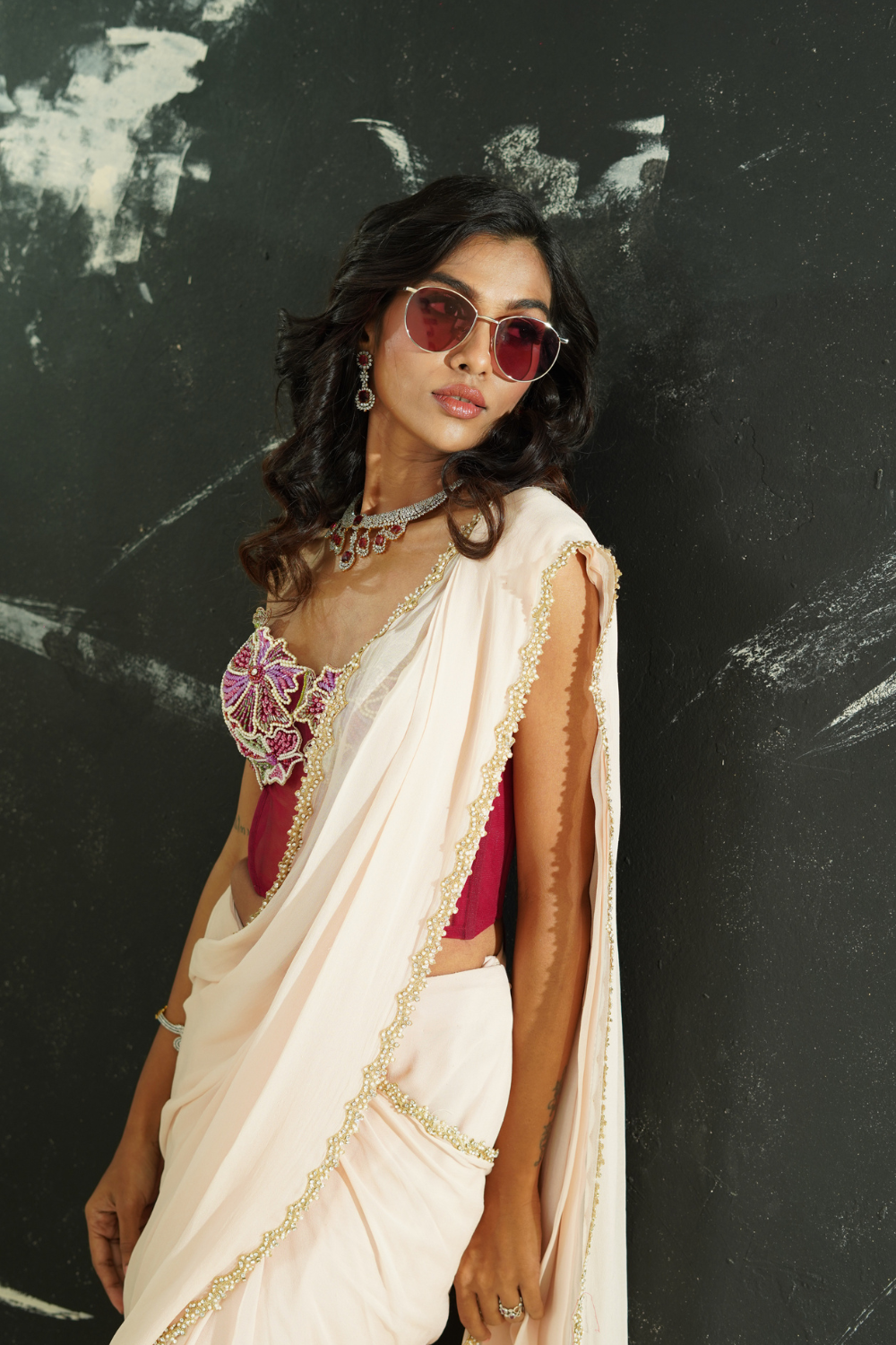 Powder Pink saree and Corset blouse set