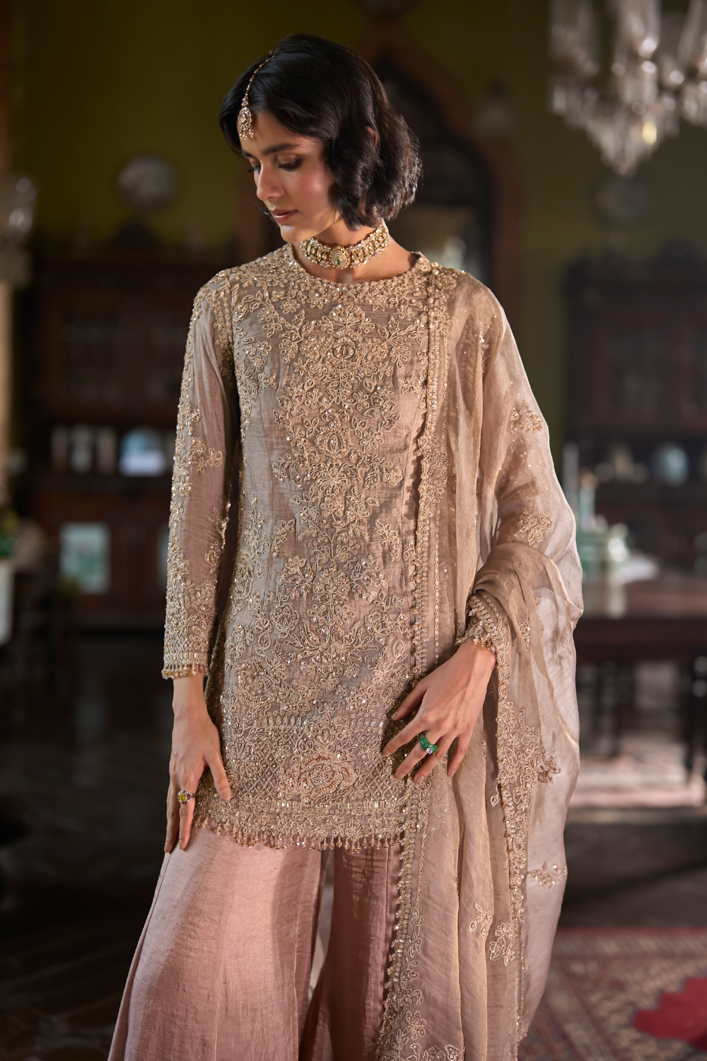 Peach Gold Sharara Set