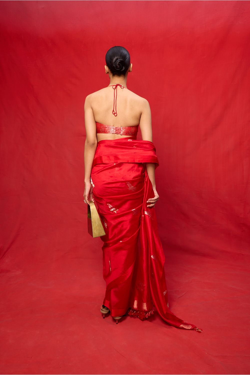 Handwoven Red Silk Embroidered Saree