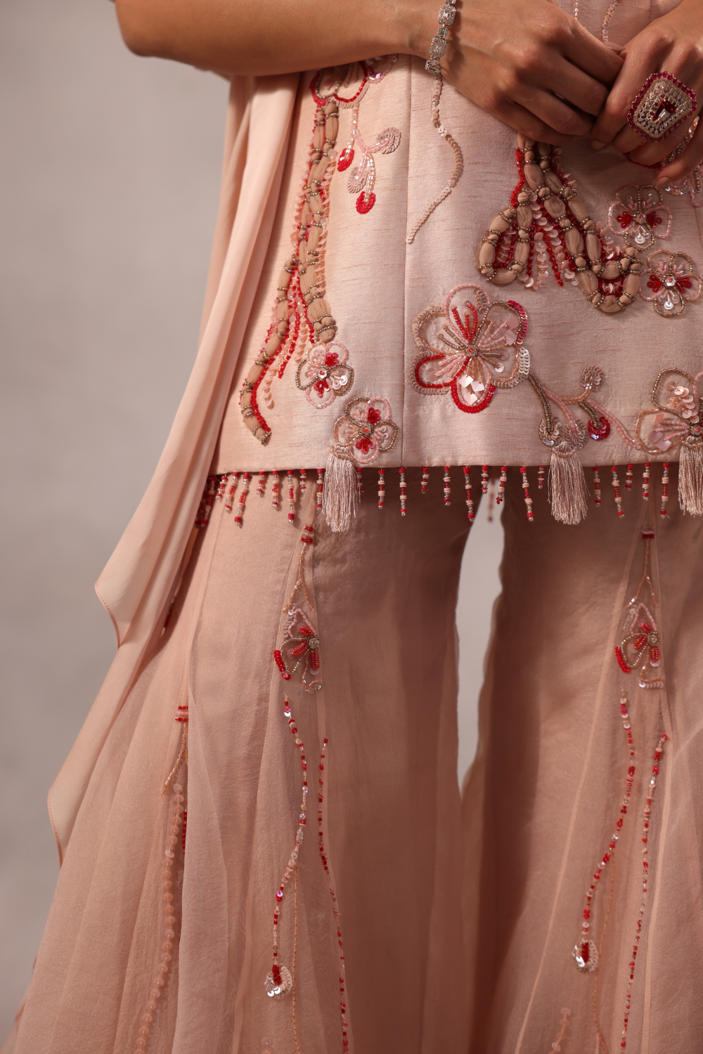 Powder Pink Embroidered Sharara Set of 3