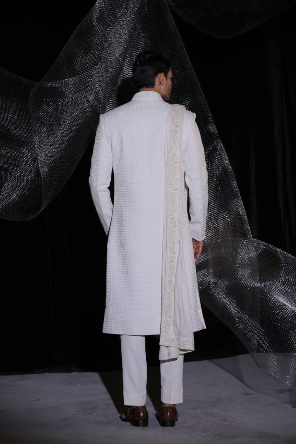 Vista White Sherwani With French Knot All Over The Sherwani