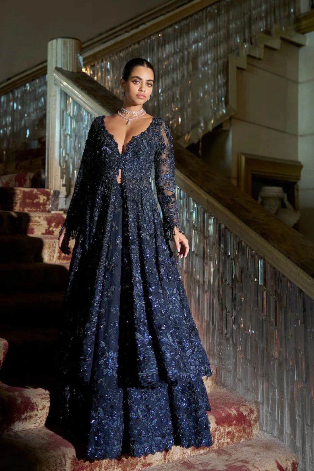 Midnight Blue Jacket Lehenga Set