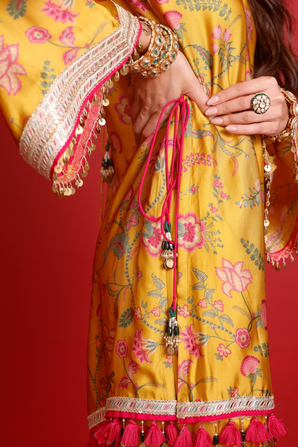Arvi Cupro Satin Mustard Kurta Set