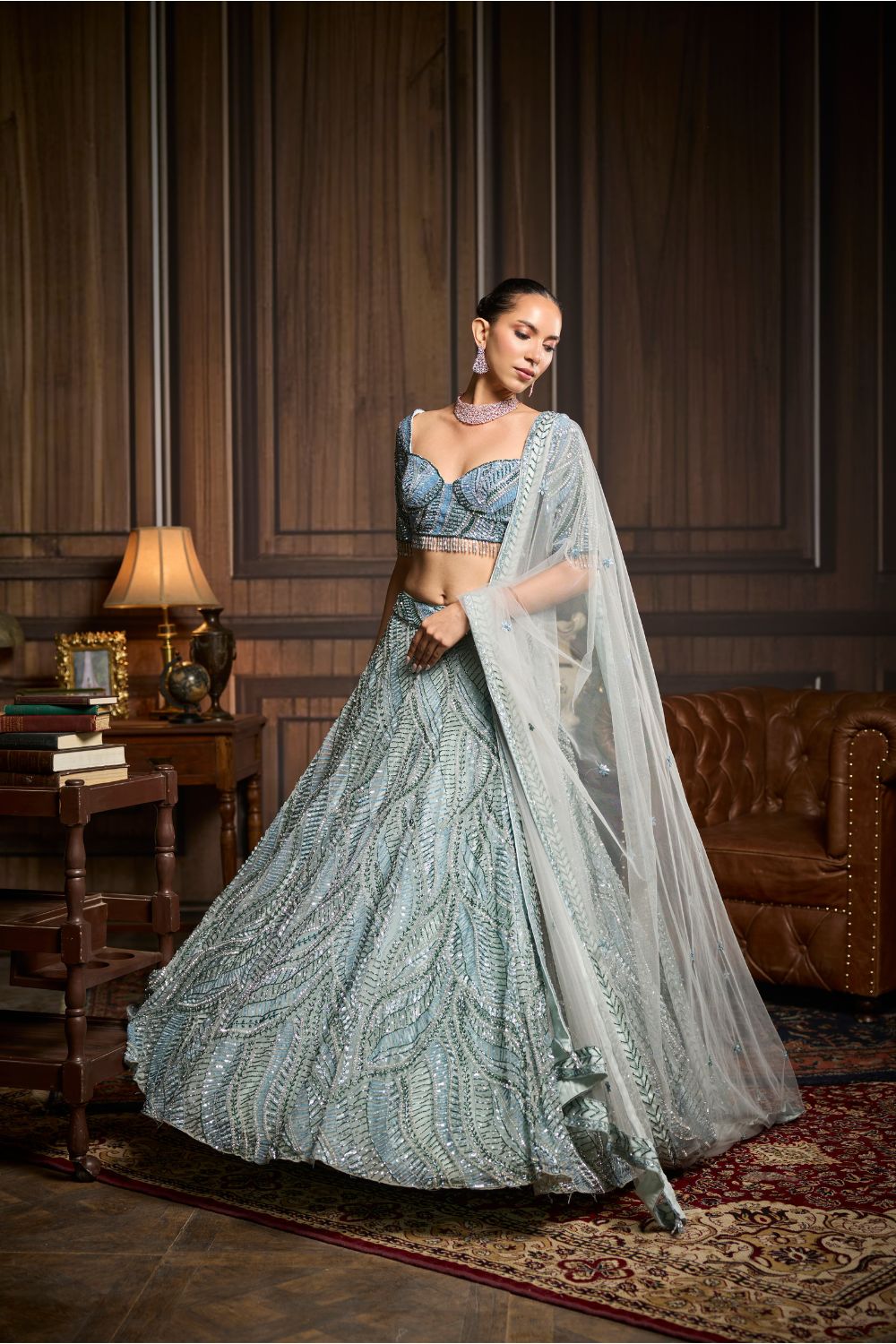 ICE BLUE FULLY EMBELLISHED LEHENGA SET