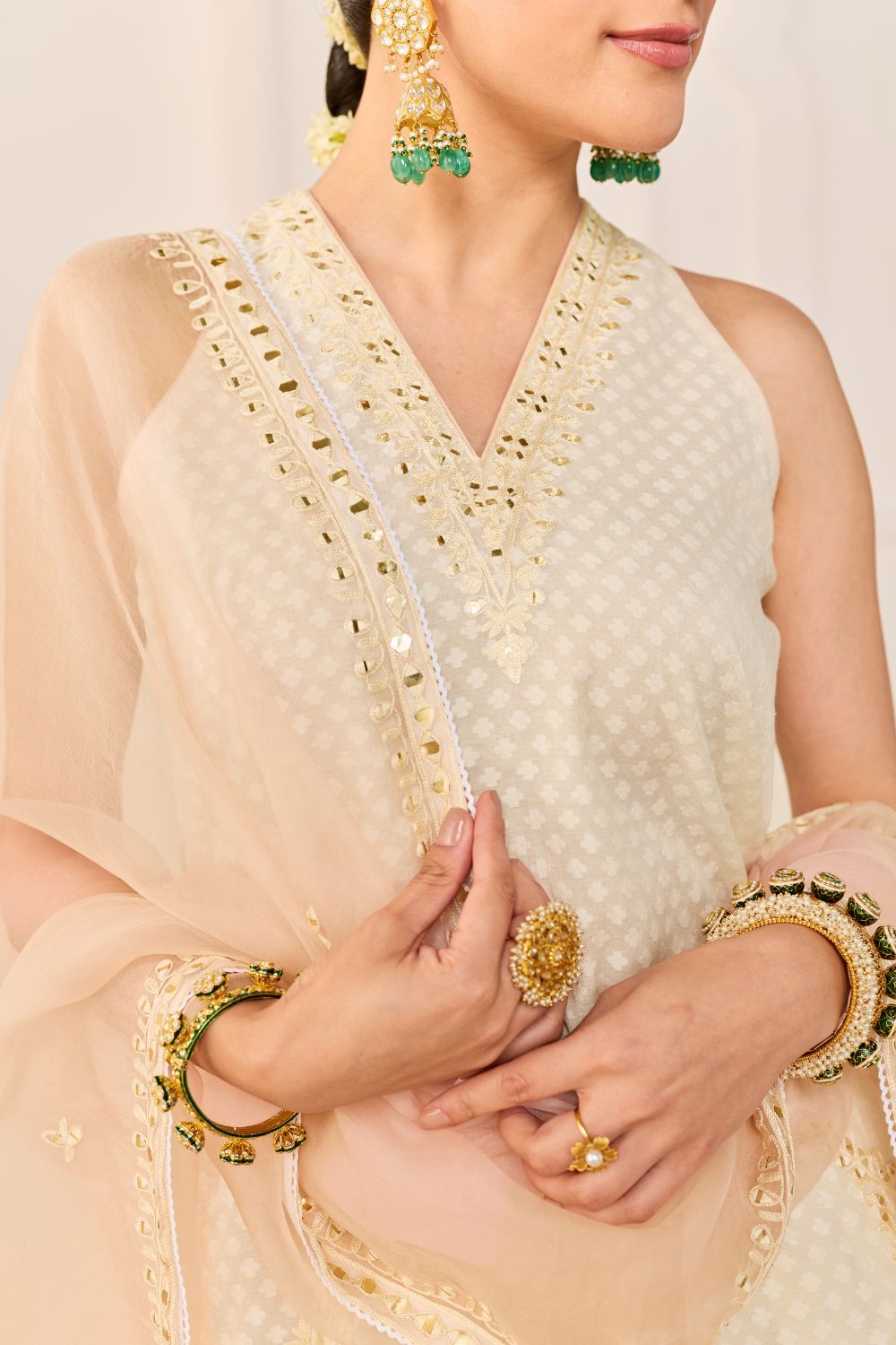 ANAISHA -DAISY IVORY SHORT KURTA WITH FARSHI SALWAR AND DUPATTA