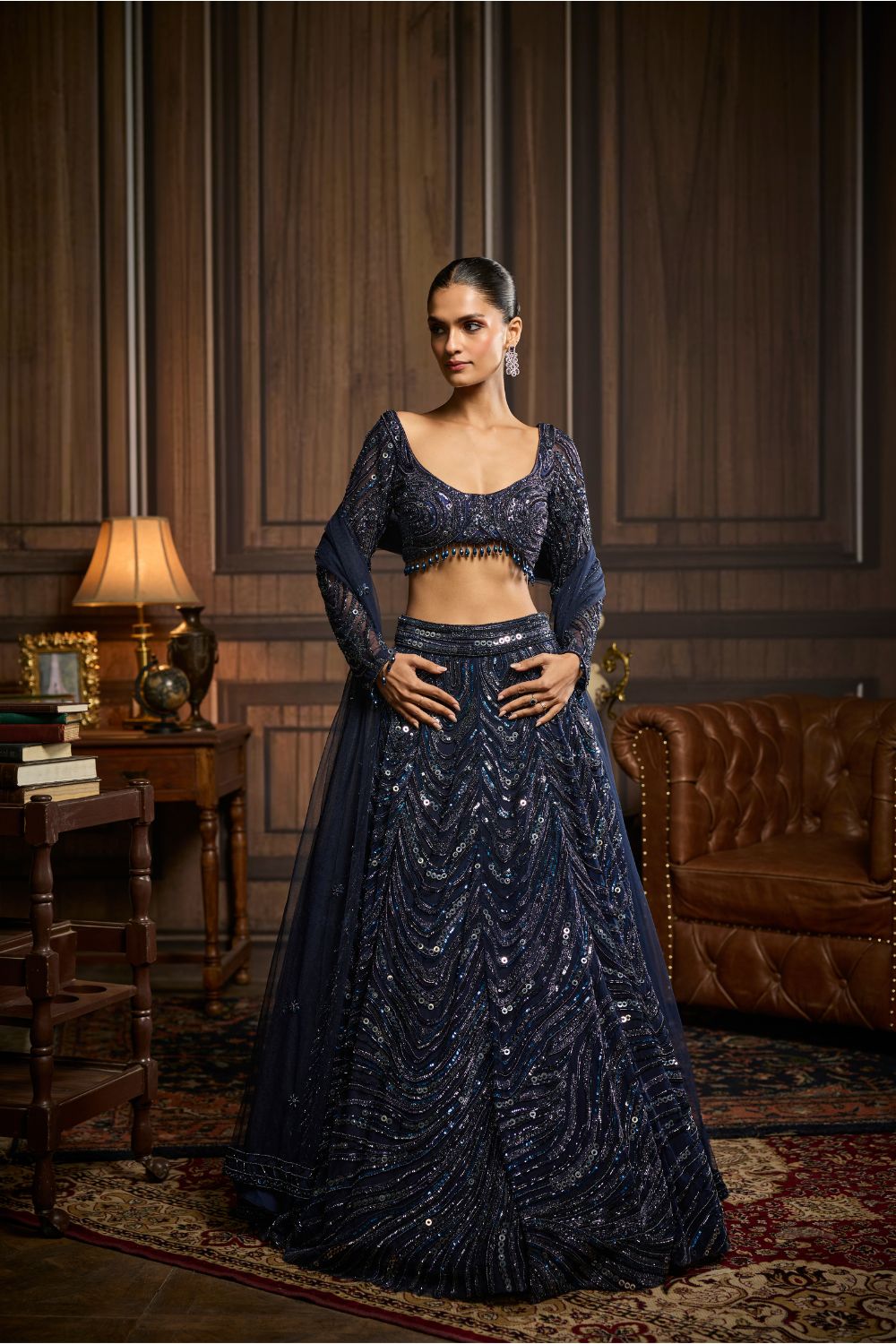 MIDNIGHT BLUE EMBELLISHED LEHENGA SET