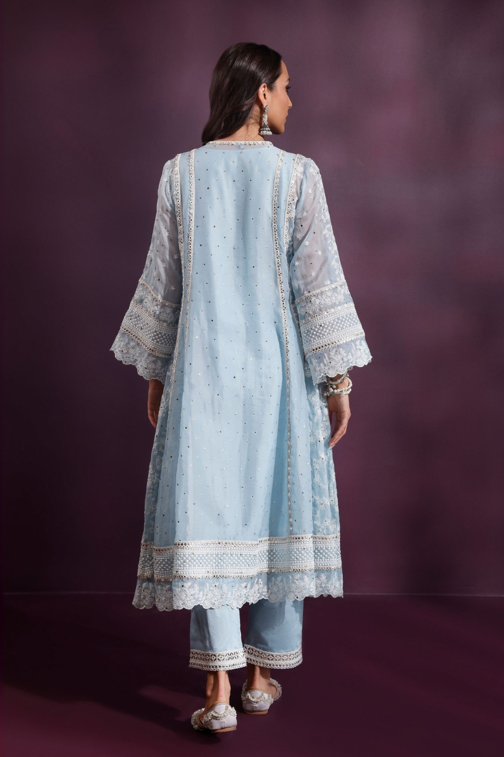 Rupa Organza Blue Anarkali Kurta with Pima Satin Blue Pant Set