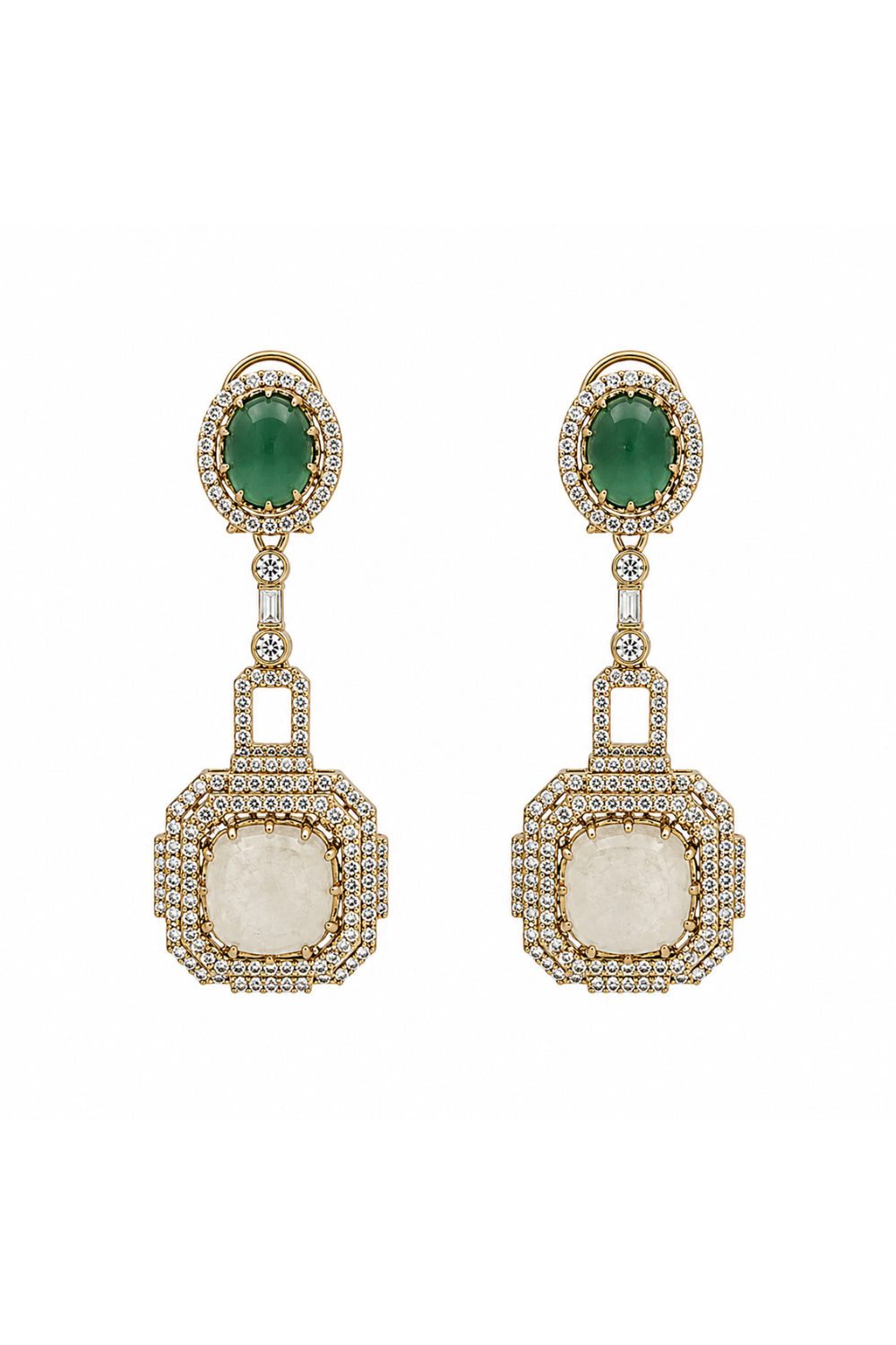 Emerald Green & Ivory Semi-Precious Statement Earrings