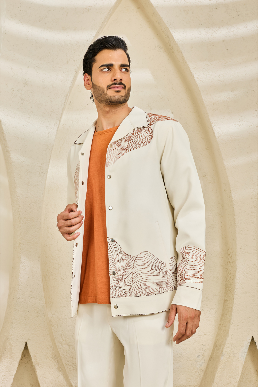 Ivory Abstract Spiral Shacket Set
