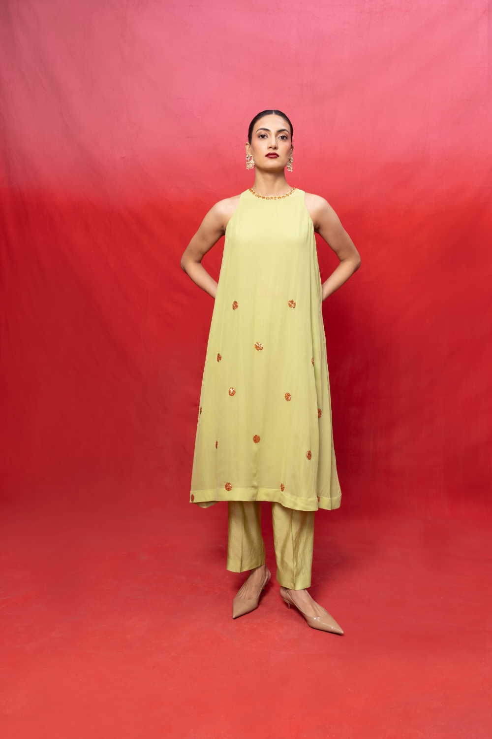 Handwoven Pistachio Green Embroidered Suit Set