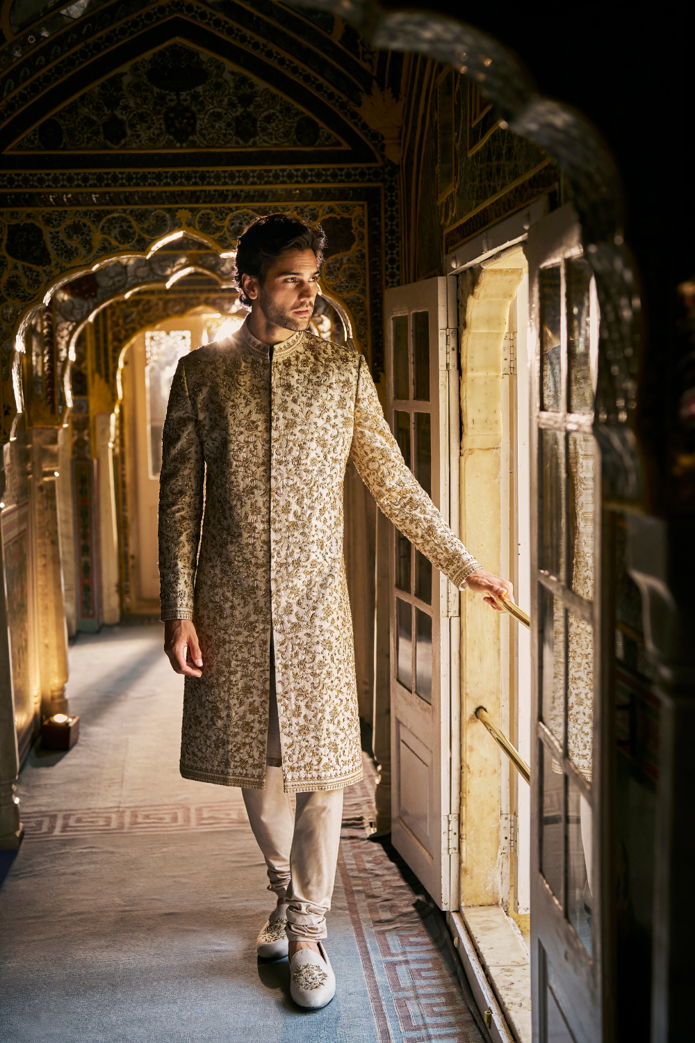 Beige Zardosi Sherwani Set