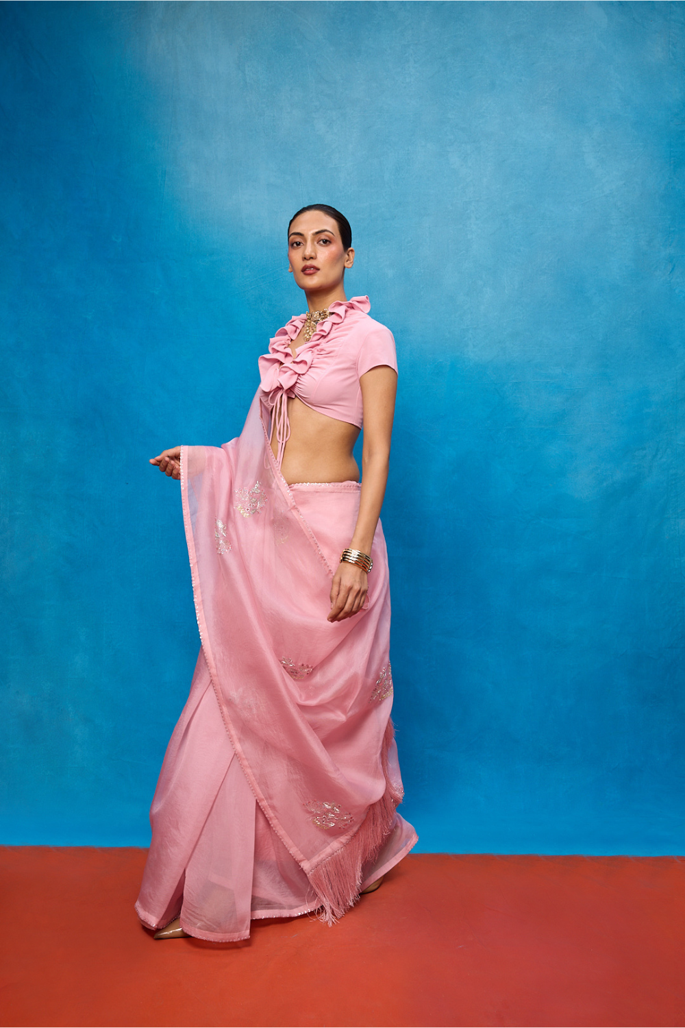 Handwoven Pink Kora Banarasi Saree