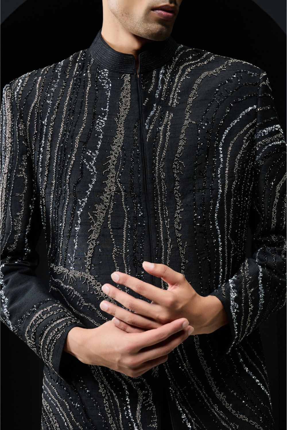 Black indo Western highlighting with pearls, sequins and cutdana