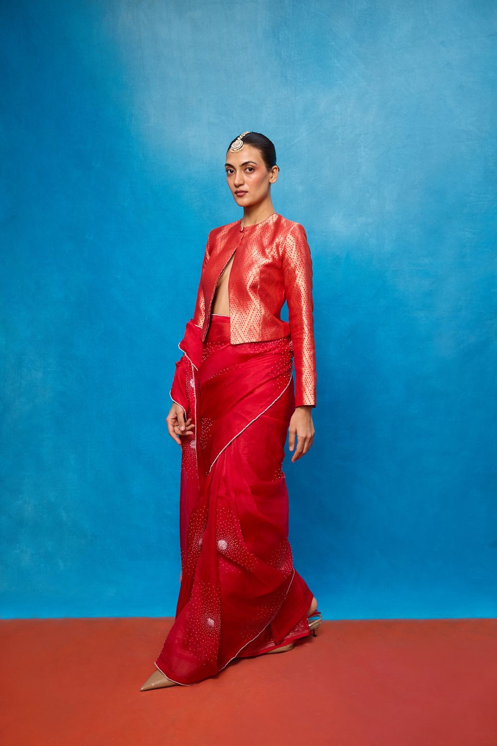 Handwoven Red Kora Banarasi Saree