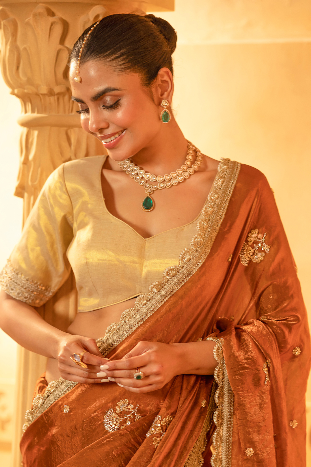 Rust Glaze Tissue Saree Set