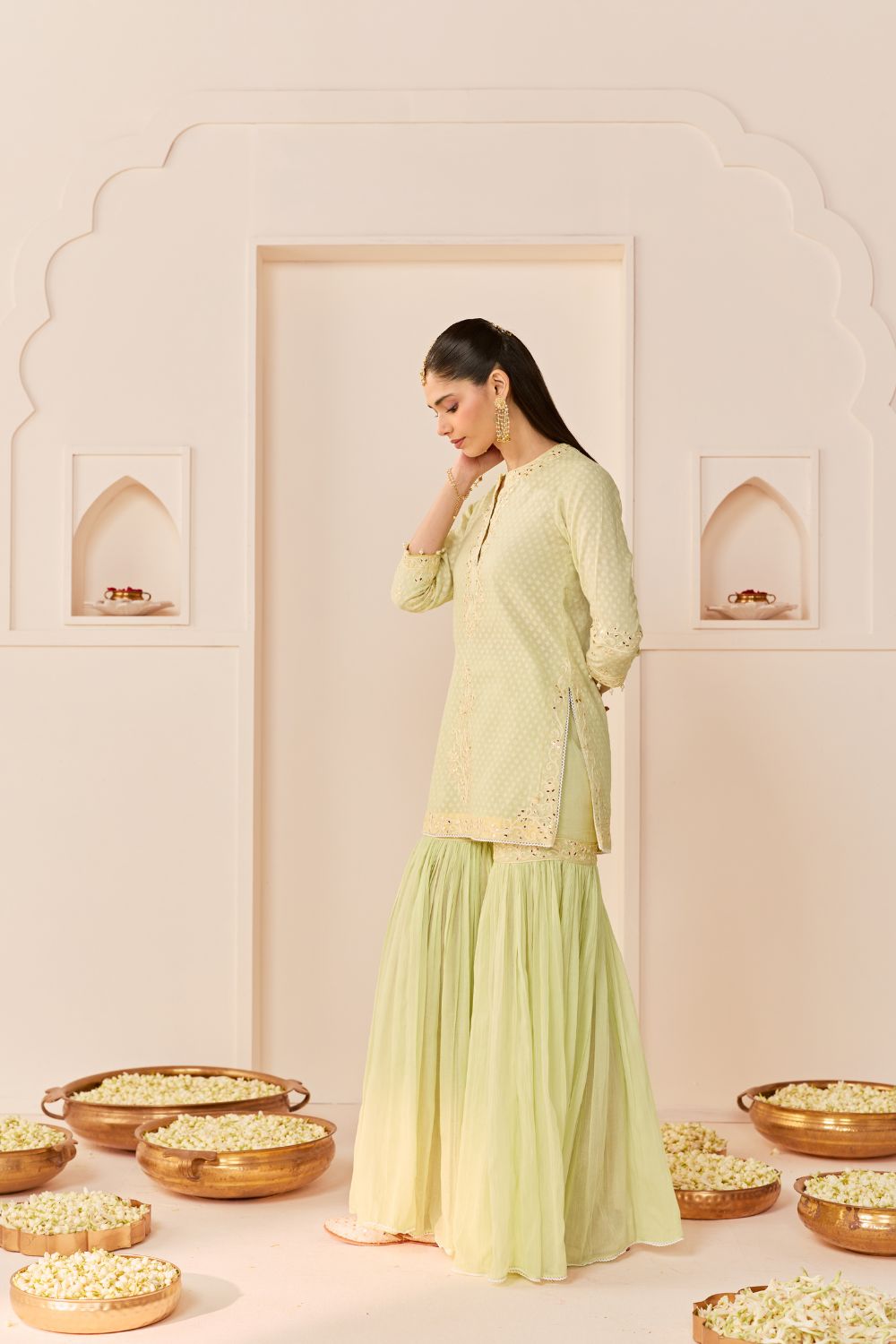 YASNEEN - MINT GREEN SHORT KURTA WITH GARARA AND DUPATTA
