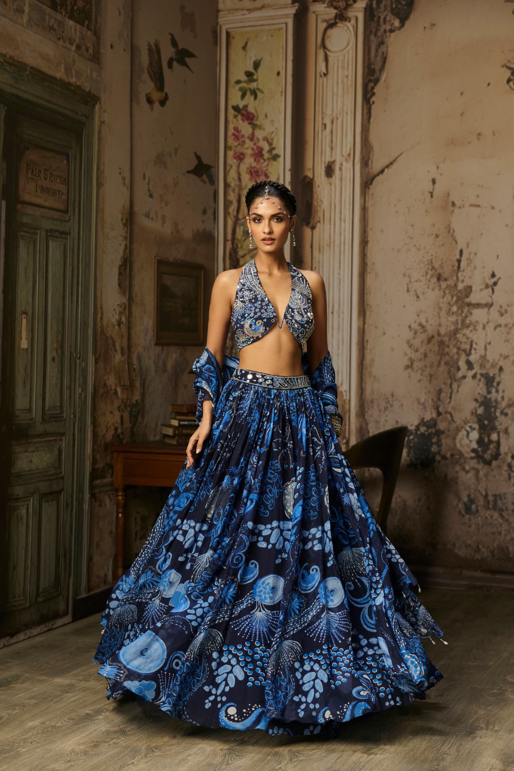 NAVY BLUE PRINTED & HIGHLIGHTED LEHENGA SET